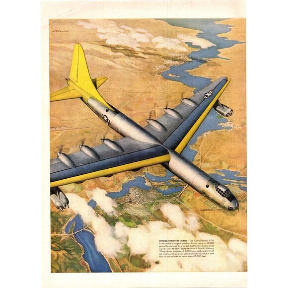 1951 United Aircraft B-36 Bomber US Air Force 2pg Vintage Print Ad 50s Wall Art - Picture 2 of 4